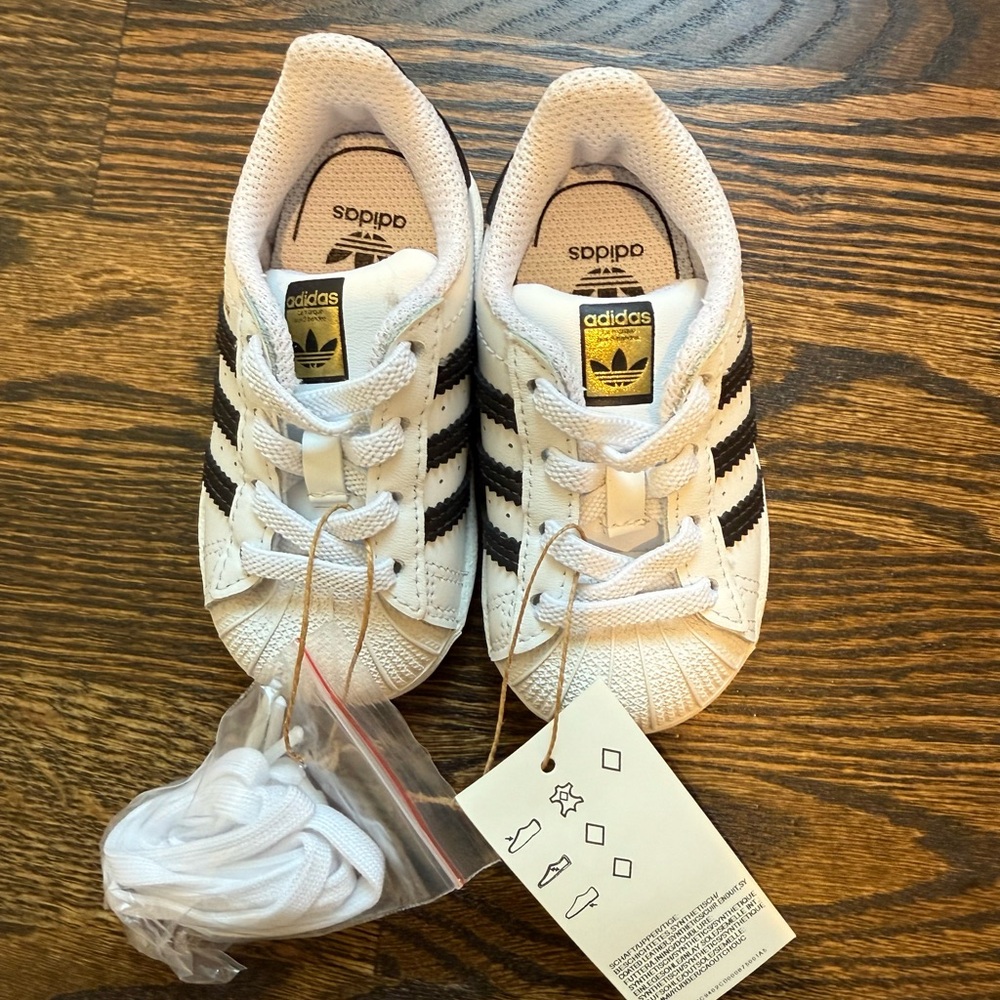 Adidas Superstar White and Black Striped Sneakers